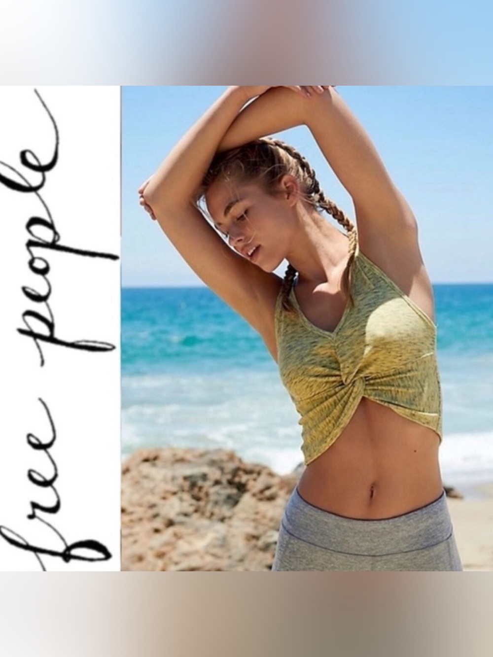 Free People Movement New Moon Knotted Front Crop Tank Sleepy Lemon Medium